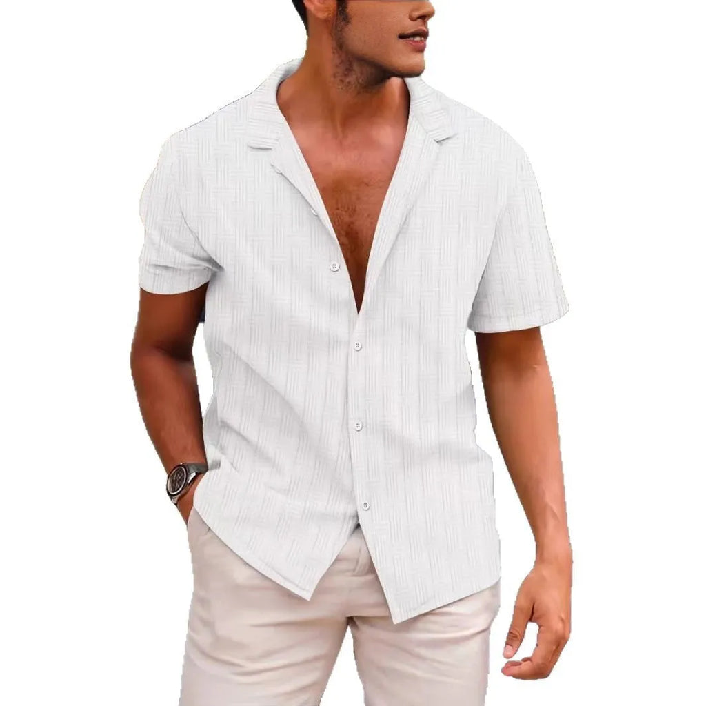Corduroy short sleeve lapel collar shirt in solid apricot with button front and regular fit