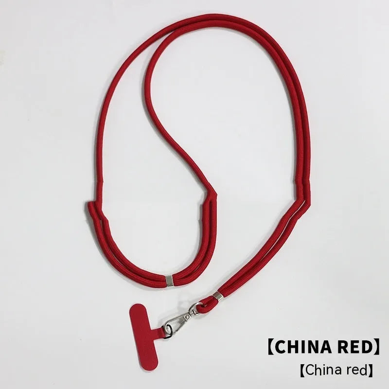 Nylon phone lanyard with clip in black, 160cm length, weighing 12g