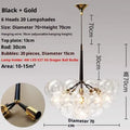 Nordic glass chandelier with warm light in black gold finish for children's room ceiling