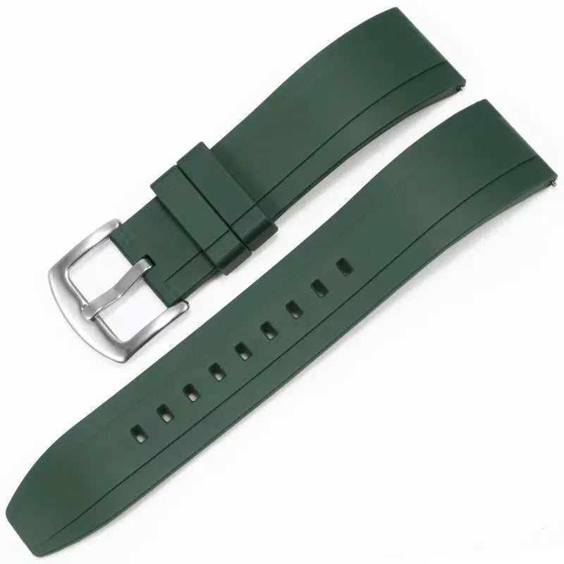 Silicone quick release watch strap in black, blue, or green, 20mm 22mm 24mm, pin buckle