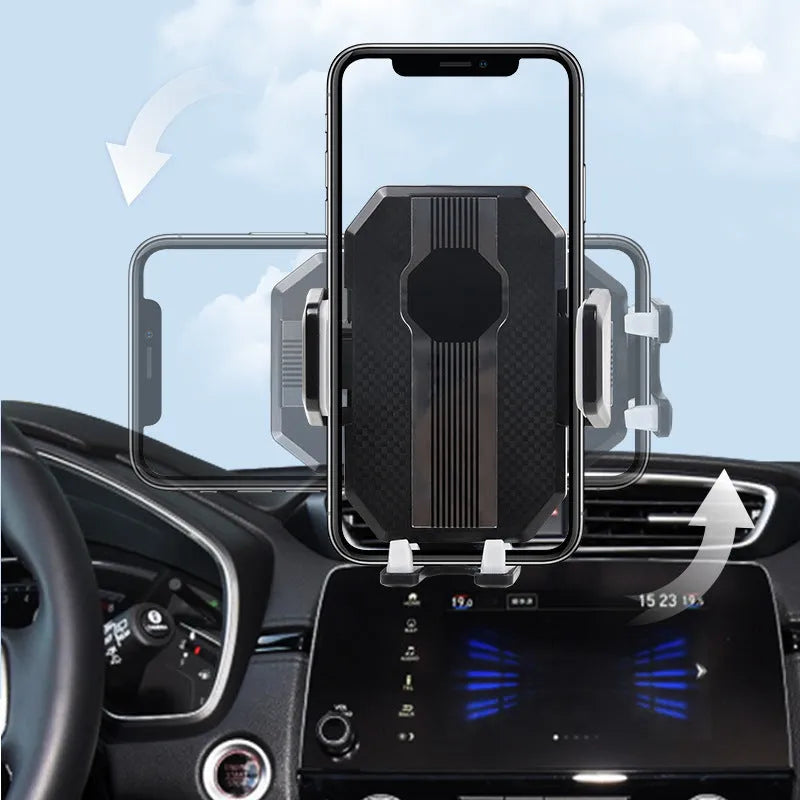 Black plastic universal suction phone bracket for car dashboard windscreen mount