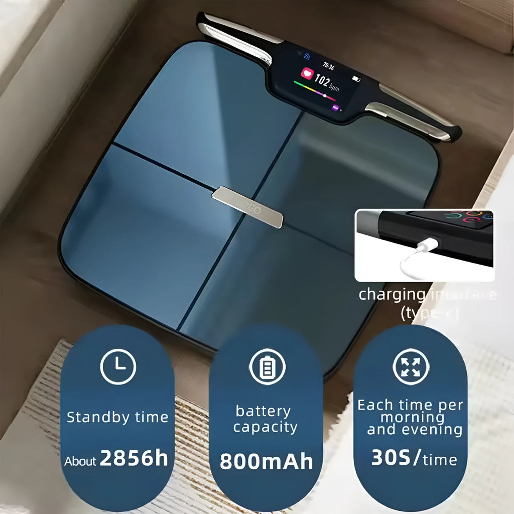 Black eight-electrode intelligent body fat and composition household weighing scale