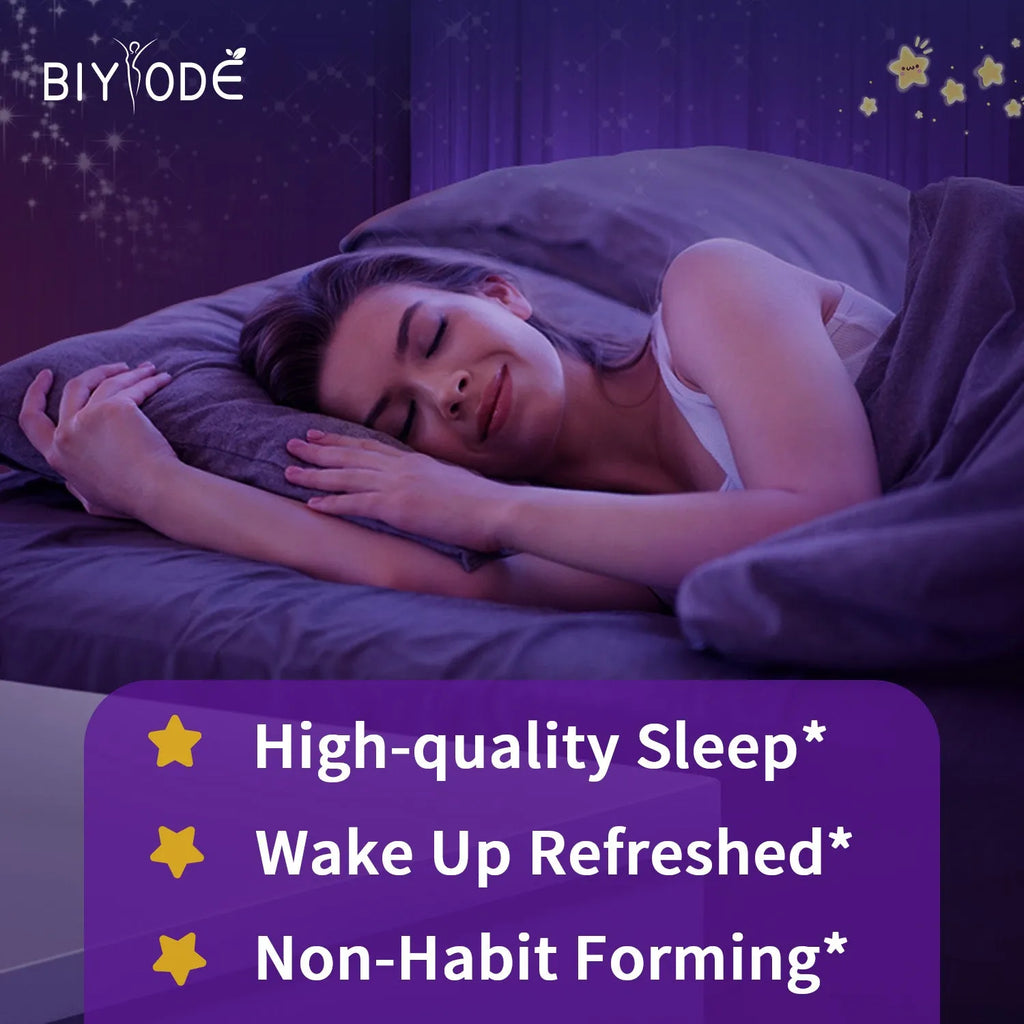 Biyode Sleep Support Gummies bottle with 60 gummies, original flavour, GABA and L-Theanine supplement for adult sleep support
