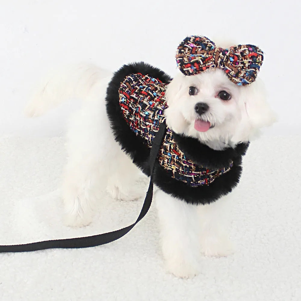 Classic dog harness with cloak and hand holding rope in cloth material, available in five sizes