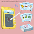 Yellow creative stick figure early education learning machine with bilingual cards on table