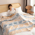 Pure cotton washed cover blanket with geometric pattern in green gray colour