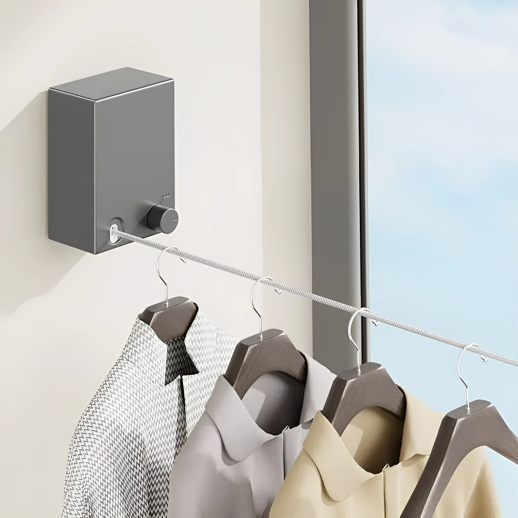 Invisible clothesline 5.1m retractable double line in aluminium alloy housing, white finish