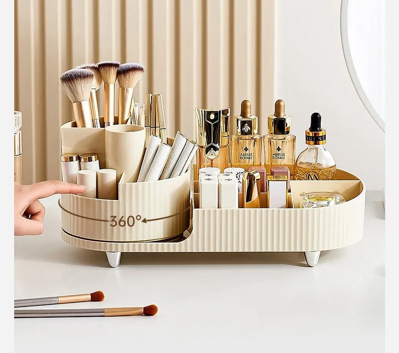 Rotating cosmetics storage box organiser for make-up brushes and lipsticks in modern simple style