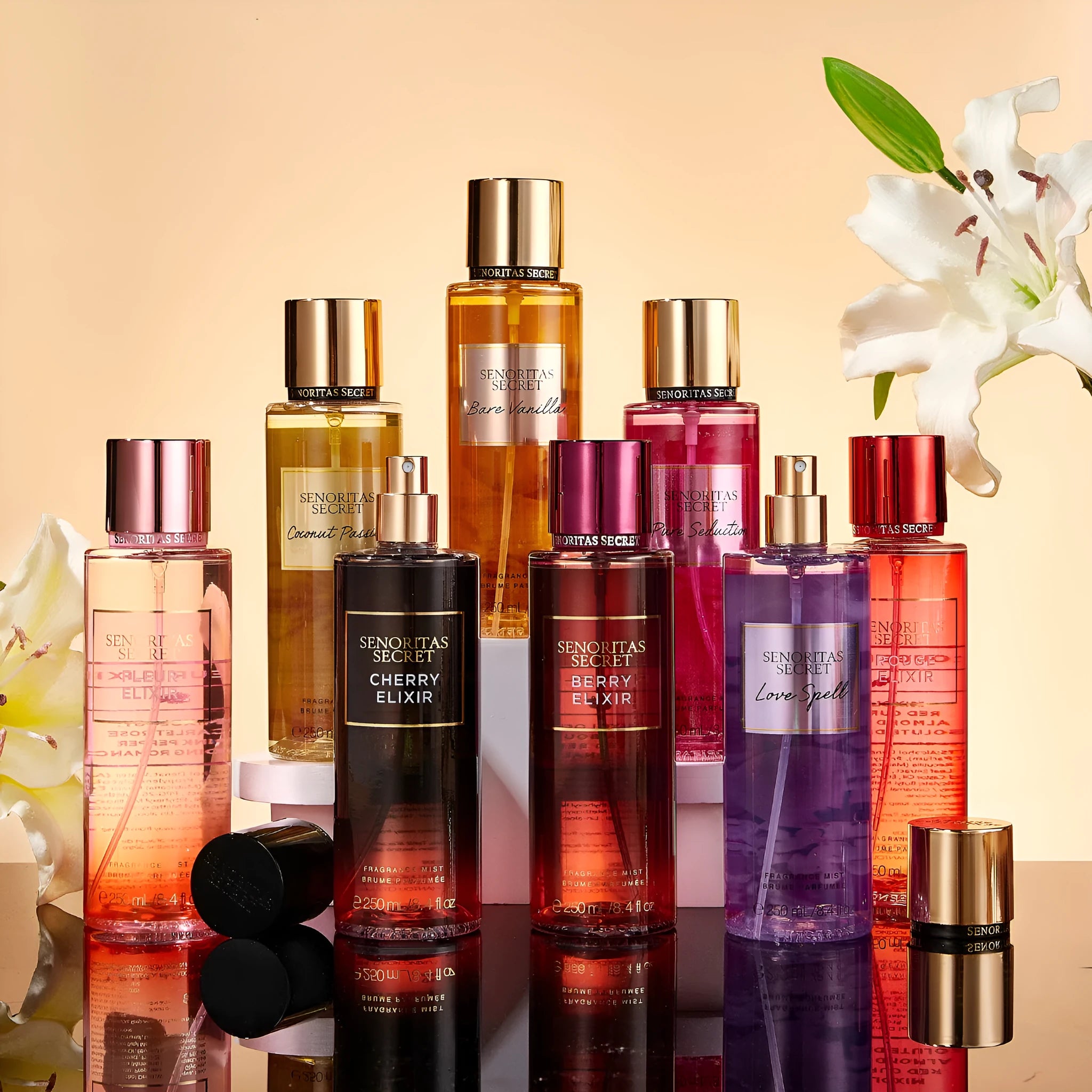 Long-lasting light perfume body spray for women, 250ml, in various colour classifications.