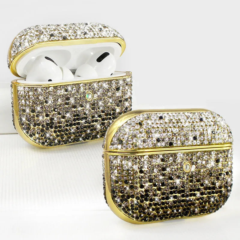 Wireless plating Bluetooth earphone cover drop-resistant PC flip rhinestone in black