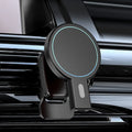 White magnetic wireless charger with smartphone attached showing 15W fast charging
