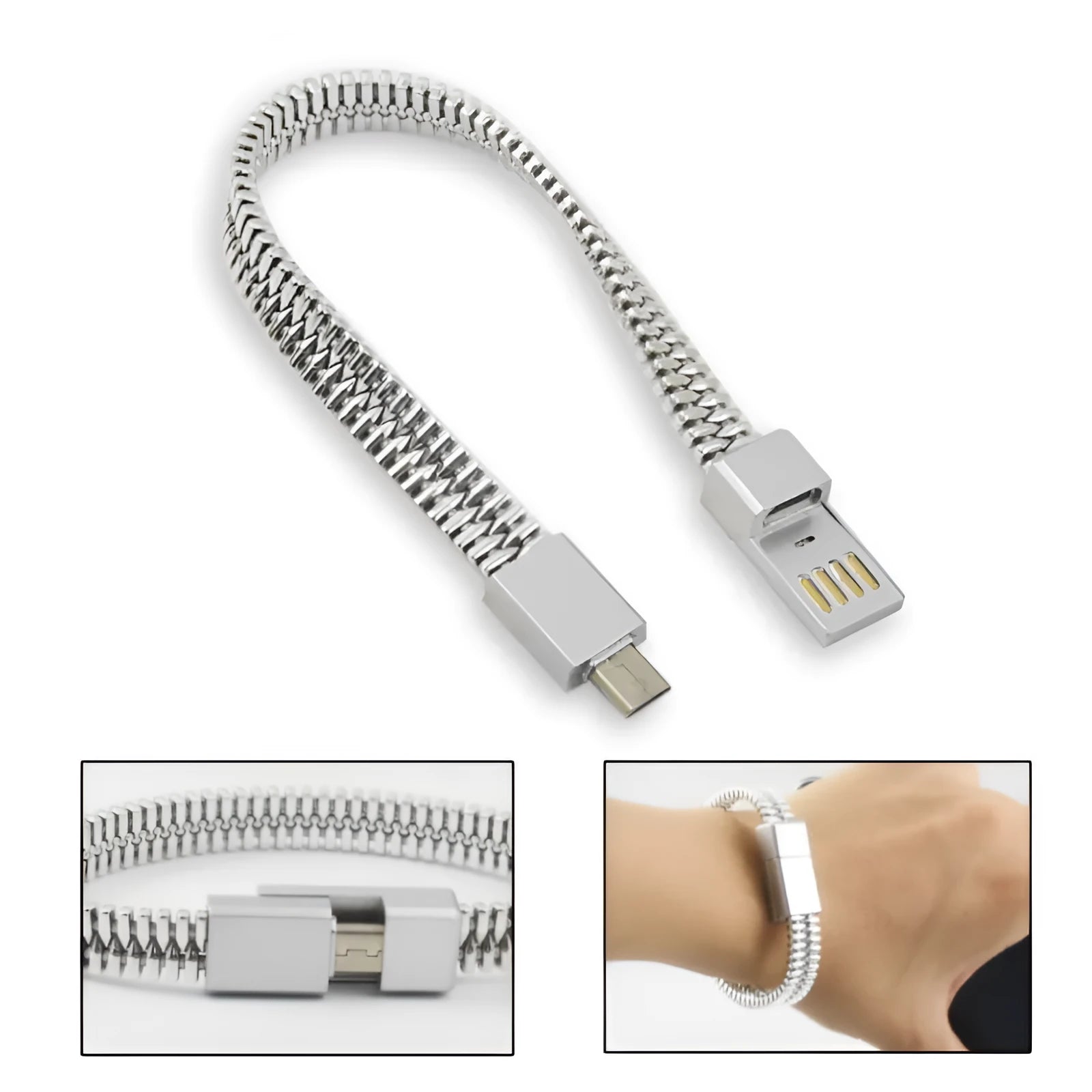 Green bracelet data cable 20cm with alloy port for iPhone, worn on wrist