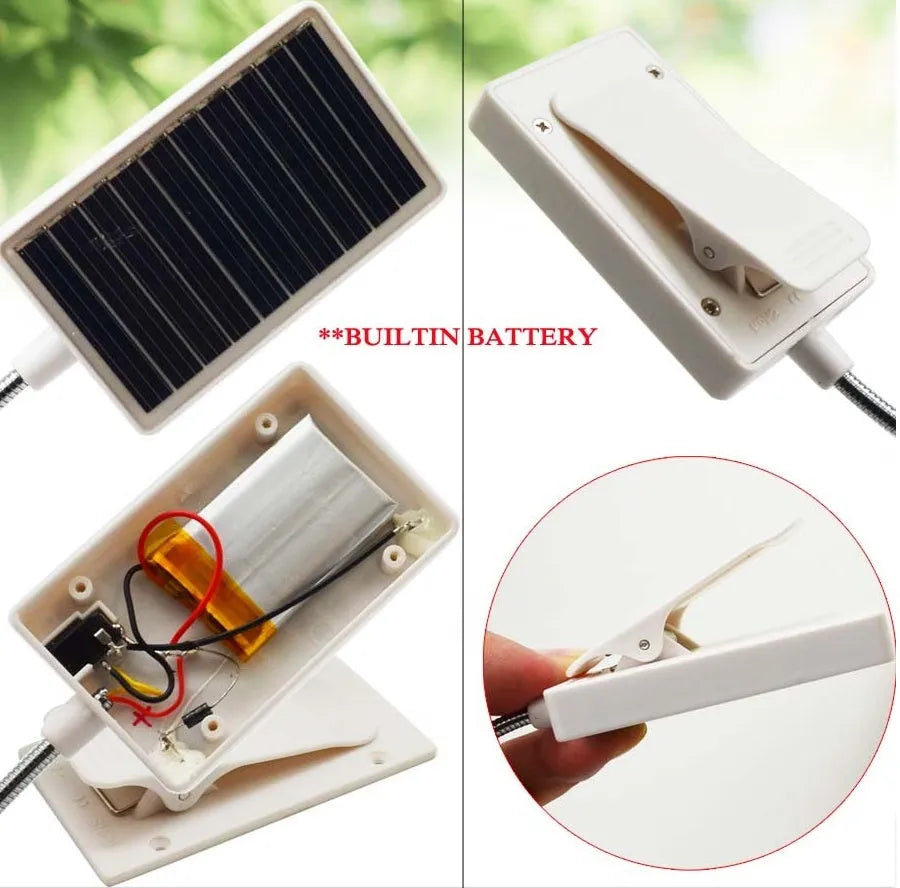 Solar LED lamp with plastic lampshade, button switch, and built-in lithium battery for solar or USB charging