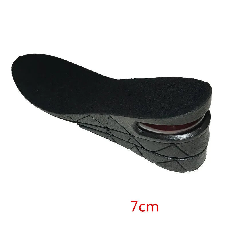 Black PVC height increase insoles with visible stacked layers, 27cm length, for men's shoe lifts