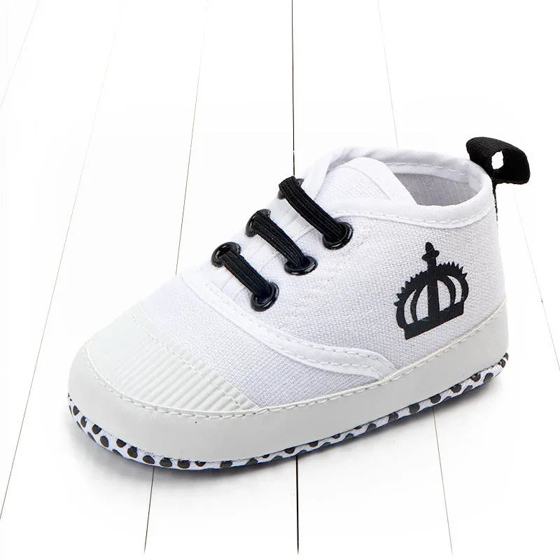 Canvas toddler shoes in red and white with cotton upper and elastic band