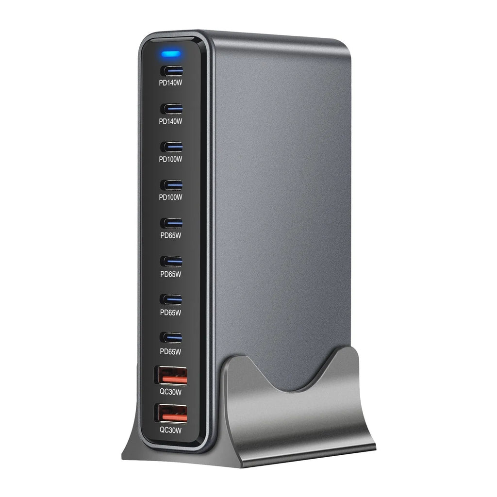 Silver gray 800W gallium nitride multifunctional PD desk charger with 140W total output and USB interface