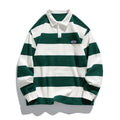 Mens striped pearl cotton polo shirt with matching lapel sweater in loose fit design