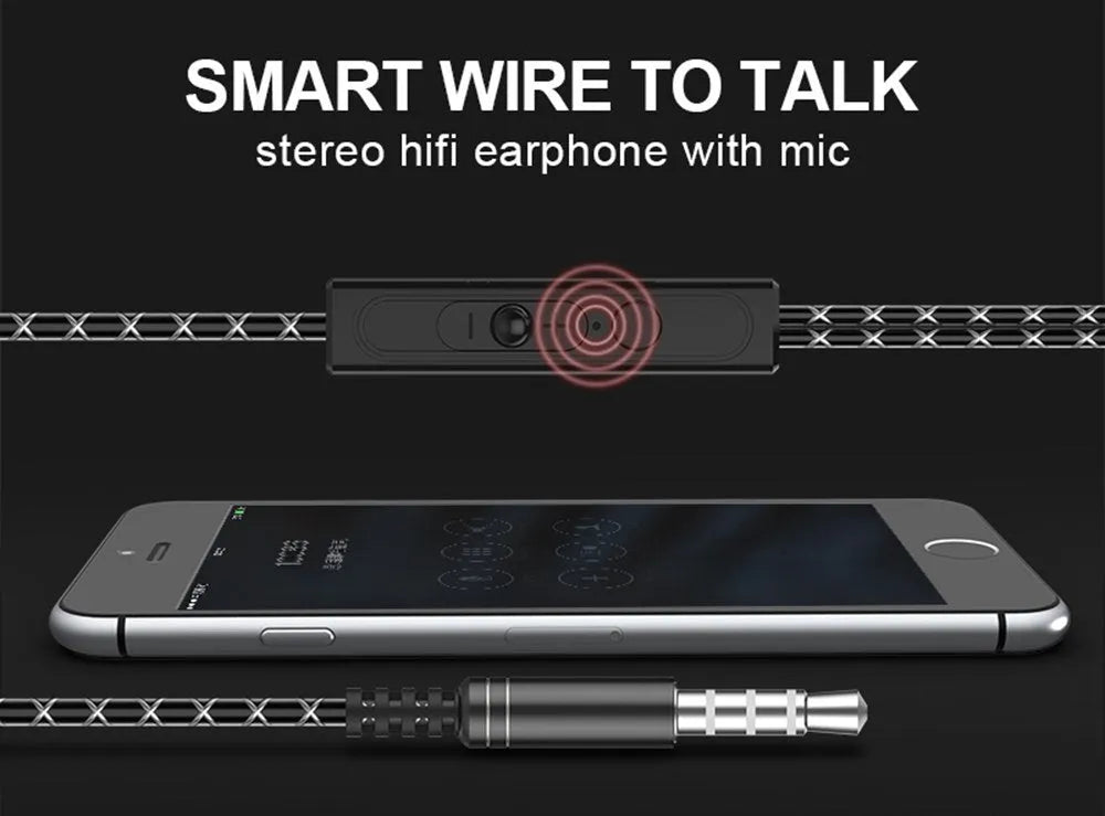 Fanbiya S1 metal in-ear earphones with ear hooks and in-line microphone control on a 1.2m cable.