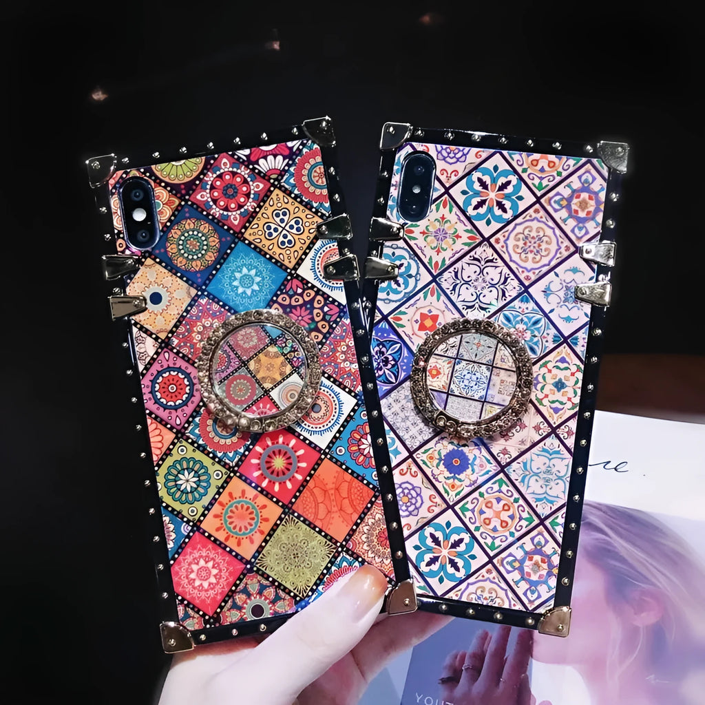 Samsung S8 phone case with Bohemian style blue light mirror frame and silicone sheath texture