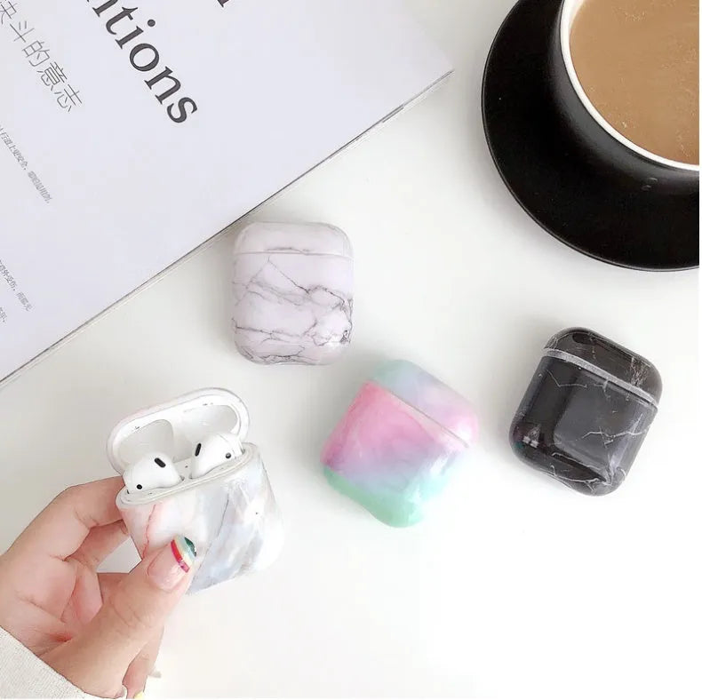 White marble hard PC protective case for Apple AirPods 1 and 2 charging case