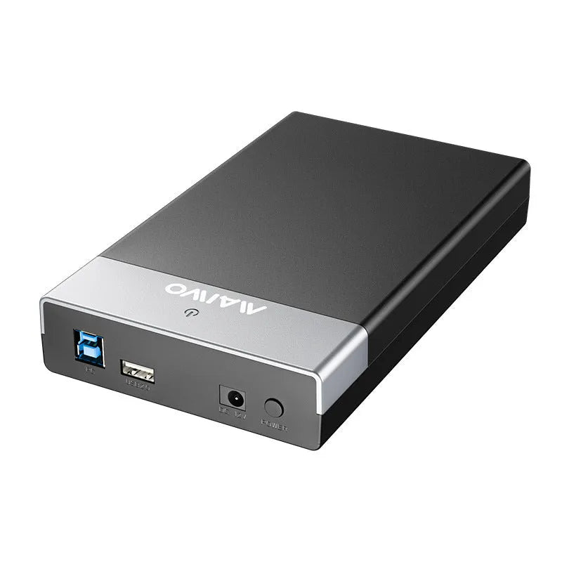 USB 3.0 external hard disk enclosure for 3.5-inch SATA drives with slide cover in black and silver colour variant.