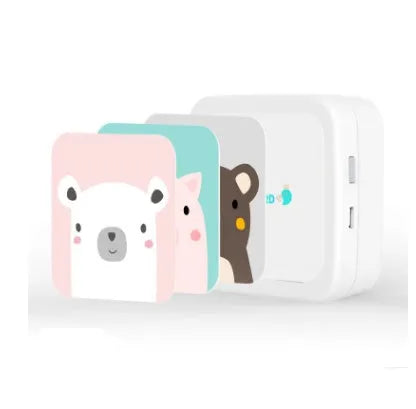 Thermal pocket portable Bluetooth printer in white with 79x79x40mm dimensions and 900mAh battery