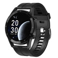 Smartwatch with 1.3-inch touchscreen and genuine leather strap showing step counting display
