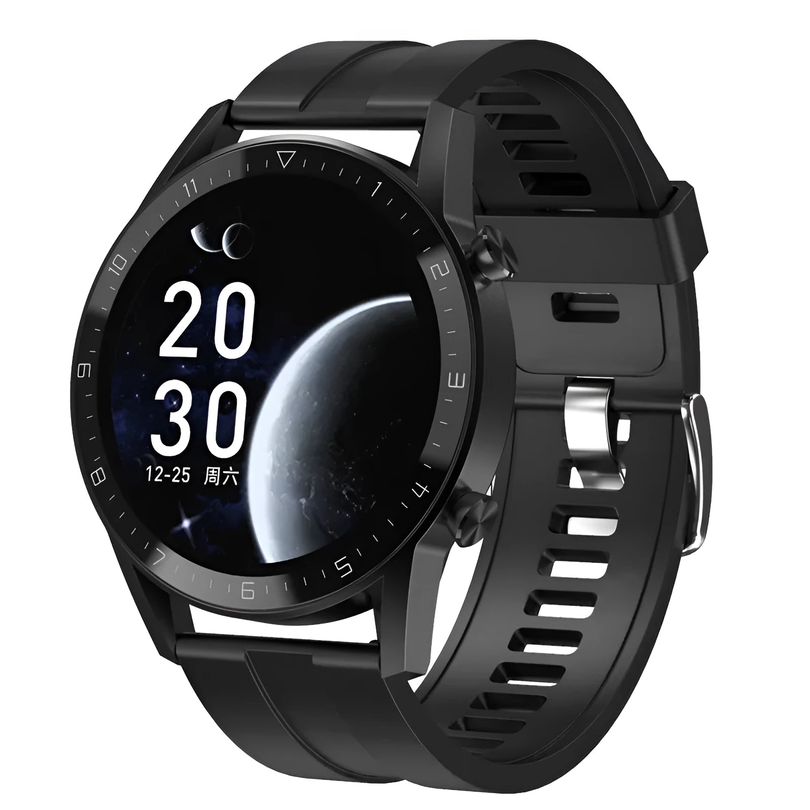 Smartwatch with 1.3-inch touchscreen and genuine leather strap showing step counting display