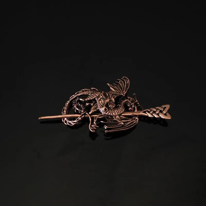 Retro Viking dragon U-shaped alloy hairpin in silver finish on a neutral background