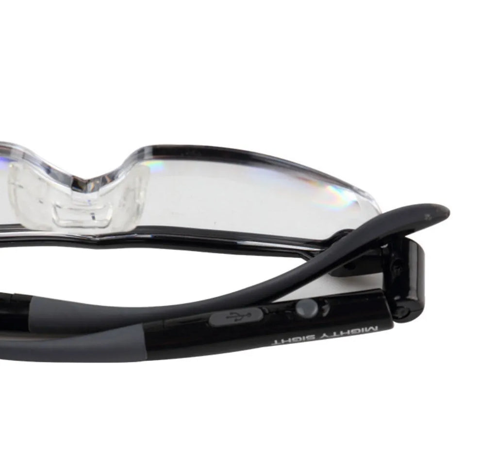 Transparent black USB LED reading glasses with scheduling timer and ABS frame