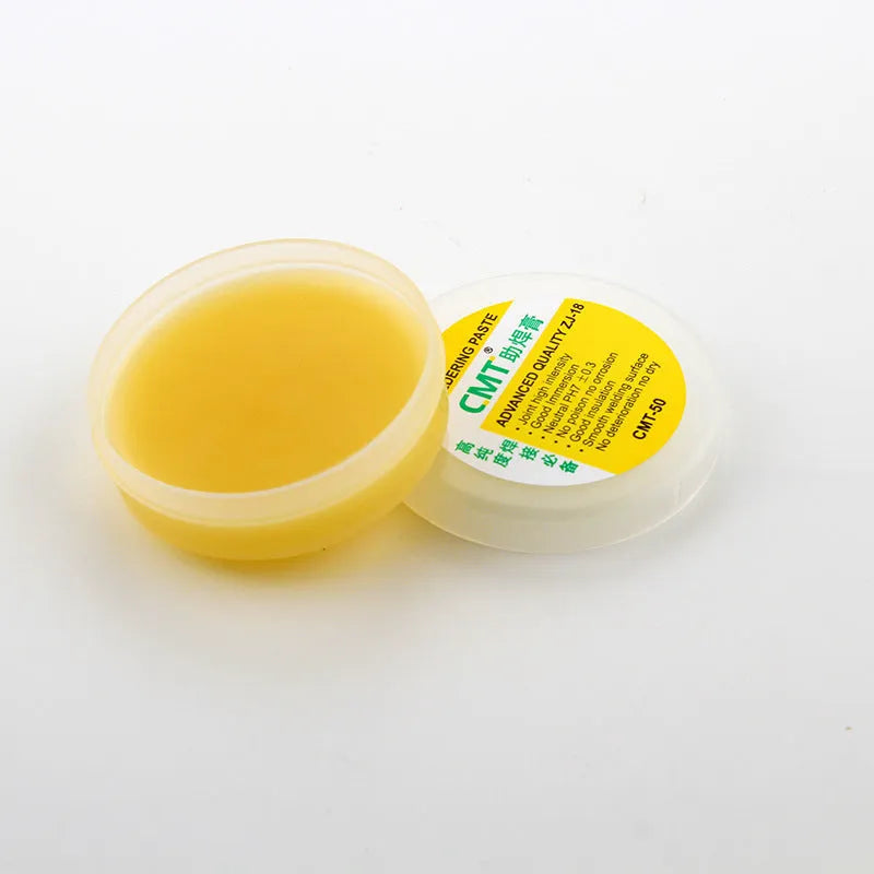 Rosin soldering flux paste in container for electric soldering iron applications
