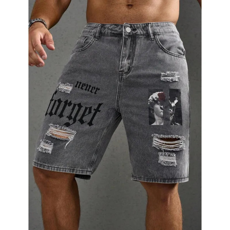 Men's letter printed Do The Old Cowboy shorts in khaki with double layer belt waist