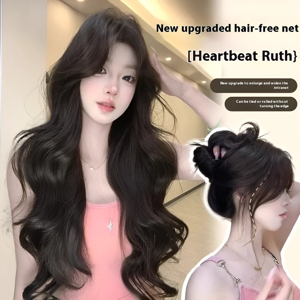 Natural black 65cm big wave wig with seamless ultra-thin breathable construction for ladies