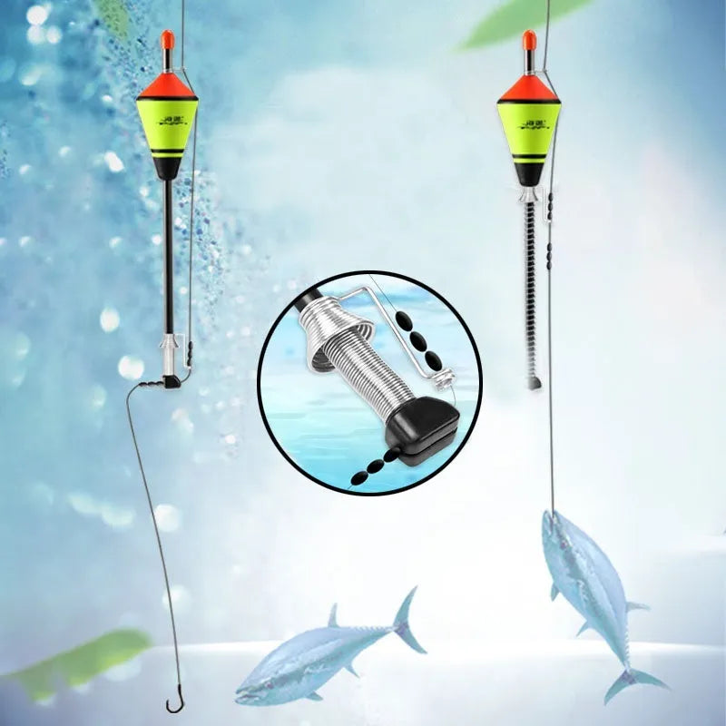 Automatic fishing float set with nano EVA buoyancy, fluorescent coating, 39cm length, 3.8cm diameter, and stainless steel hardware