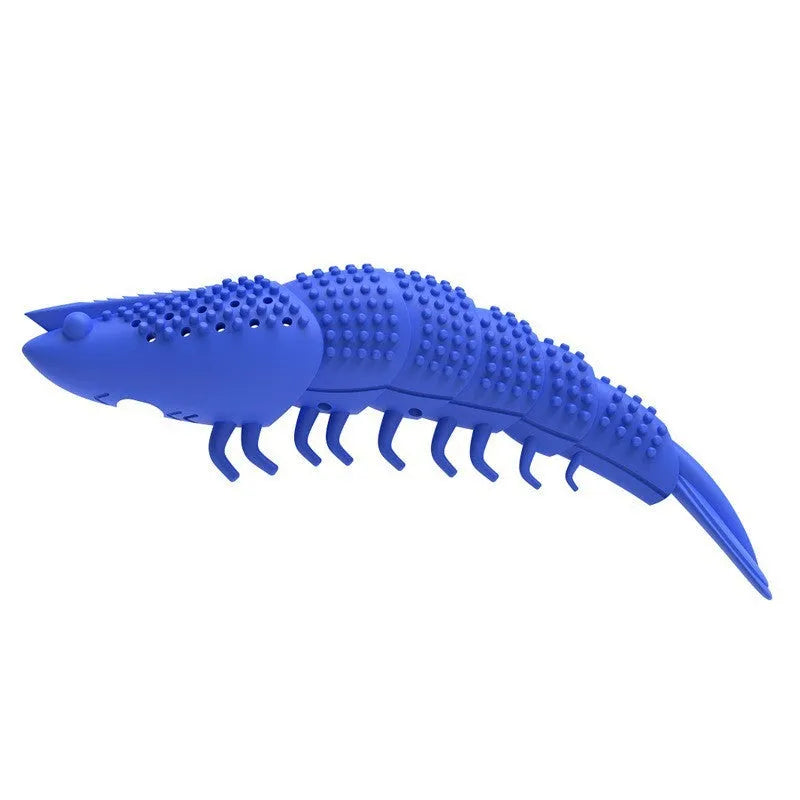 Blue catnip dental chew toy with rubber bristles for teeth cleaning