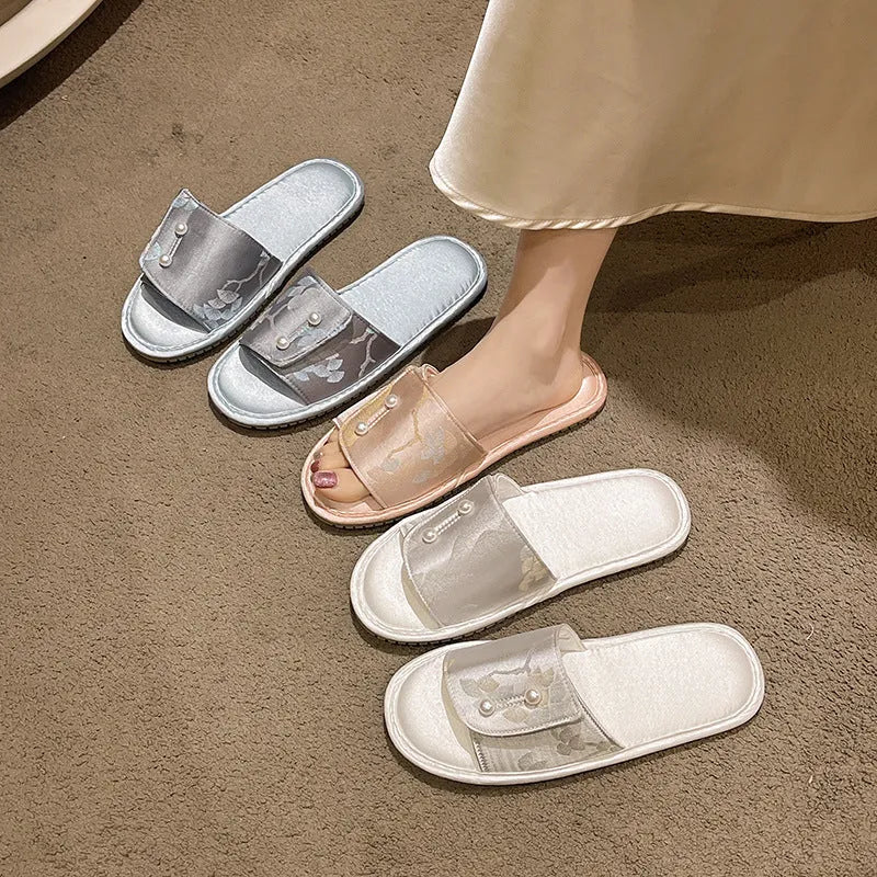 Casual blue slippers with non-slip TPR sole, soft bottom, and breathable upper for outdoor beach wear