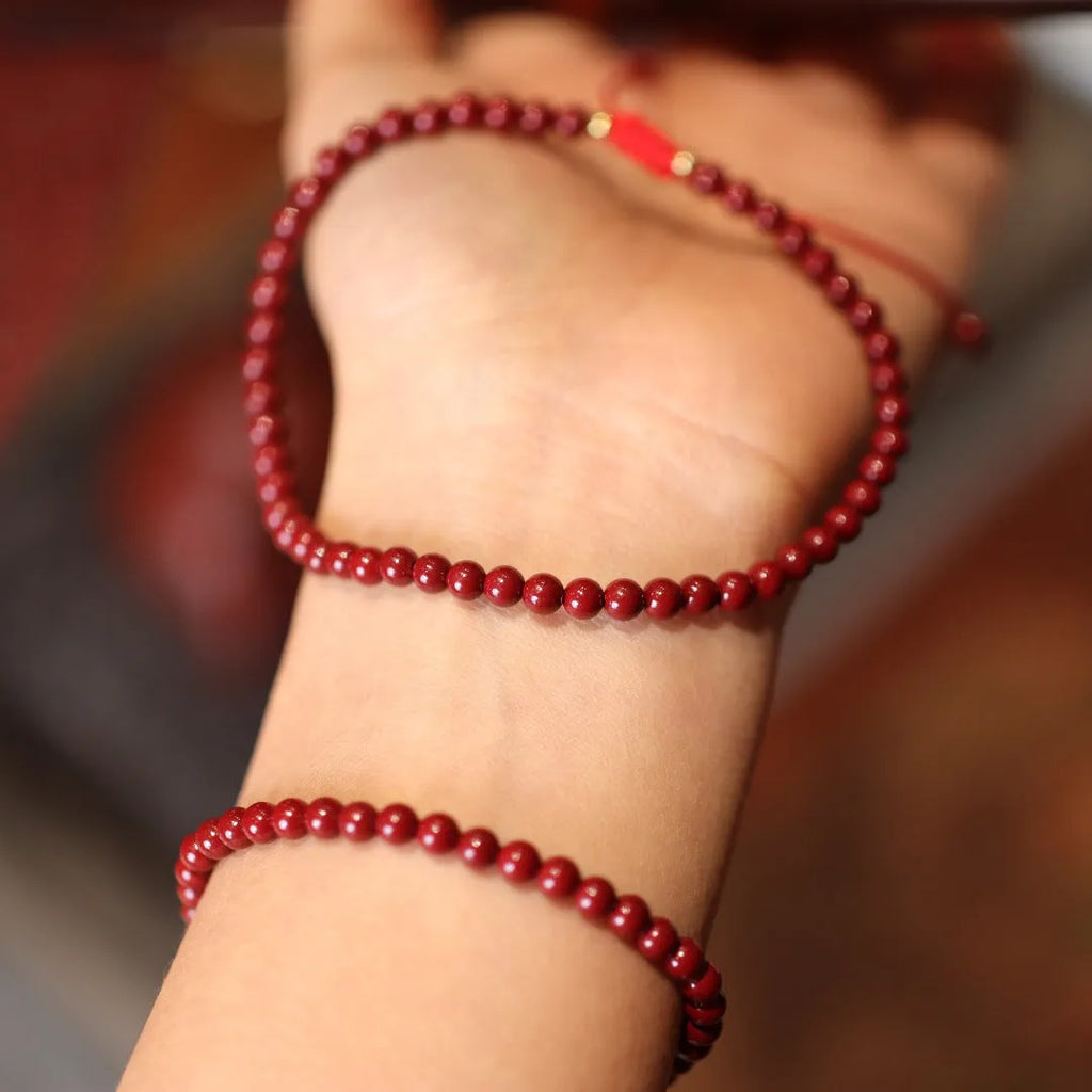Handcrafted cinnabar bracelet with purple-gold sand geometric design, traditional Chinese style women's jewellery