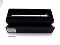 Inkless Metal Pen in silver finish with 0.5mm alloy nib, spare nib, pen bag and gift box on wooden desk