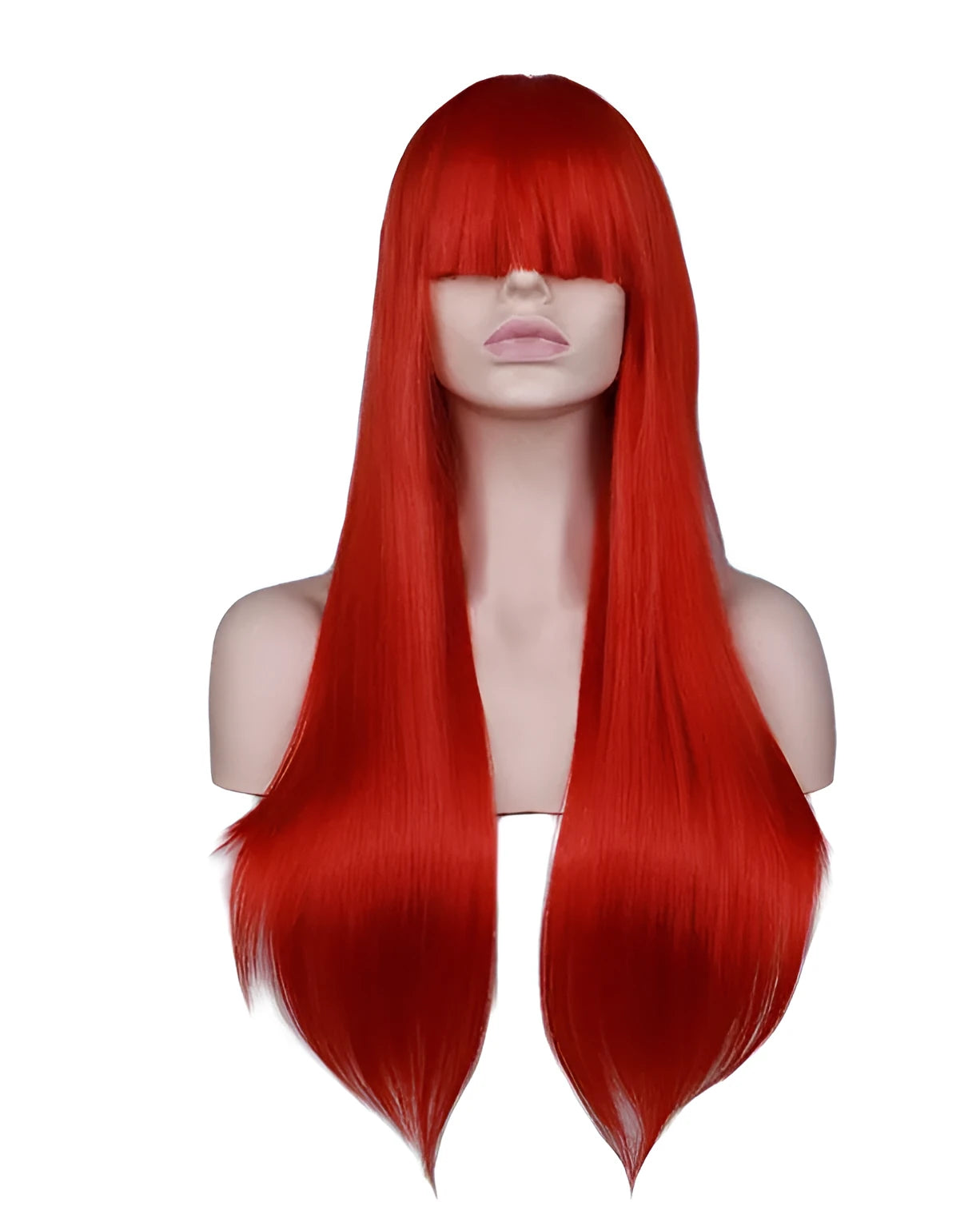 Light pink long straight high temperature silk wig with Qi bangs, adjustable headband for women
