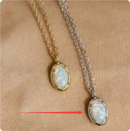 S925 sterling silver geometric oval pendant necklace with a choice of gold or white gold colour finish.