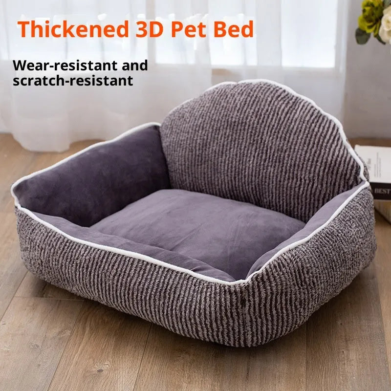 Short plush pet sofa in large 60x50cm size with striped backrest for cats