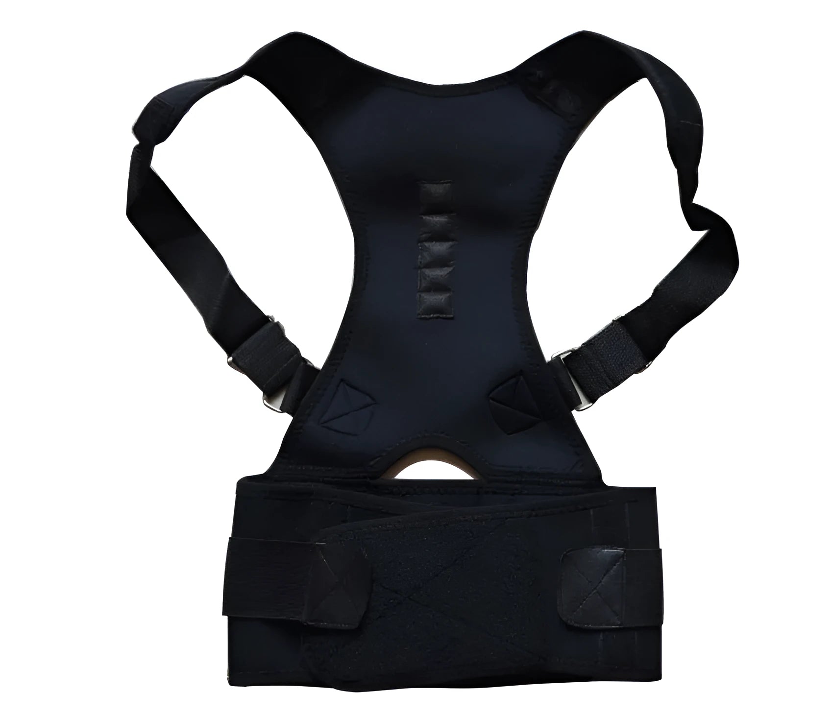 Adjustable magnet posture corrector belt in beige with corset back design on neutral background