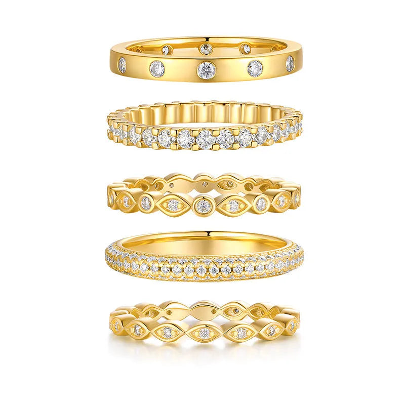 Wedding ring set with top-quality moissanite stones in S925 silver gold-plated yellow gold colour, gift box packaging