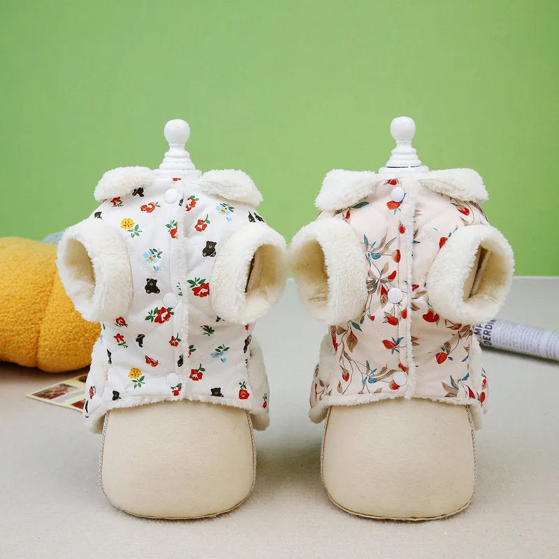 Pet cat clothes in cotton velvet broken card printing fabric available in pink and white sizes XS to XL for cats