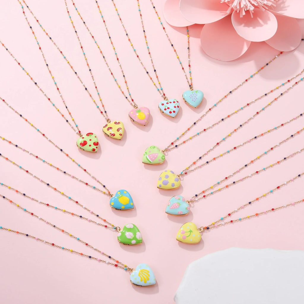 Gold plated stainless steel fruit love pendant necklace with adjustable chain