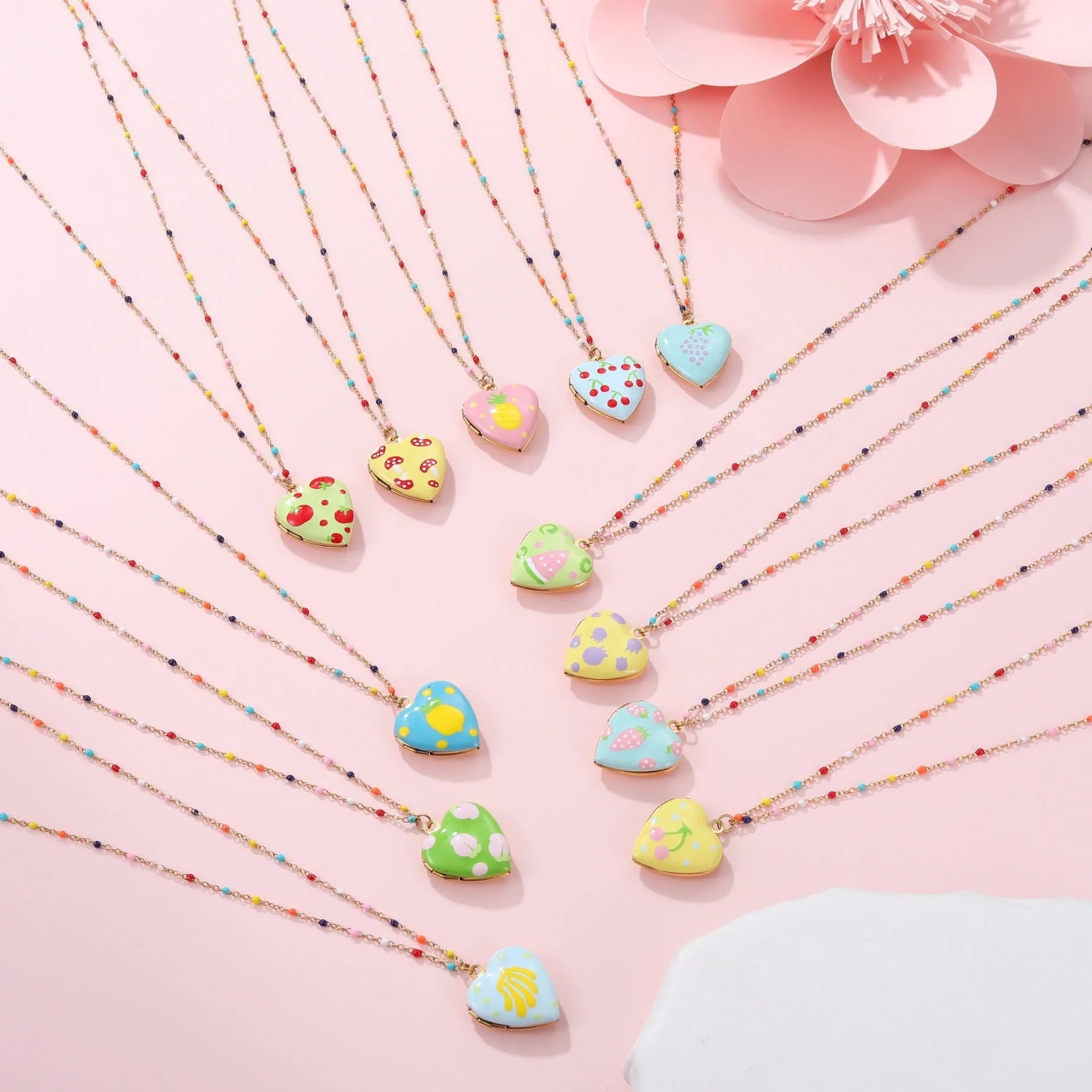 Gold plated stainless steel fruit love pendant necklace with adjustable chain