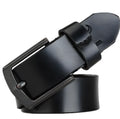 Men's two-layer cowhide leather belt with square alloy pin buckle in black finish