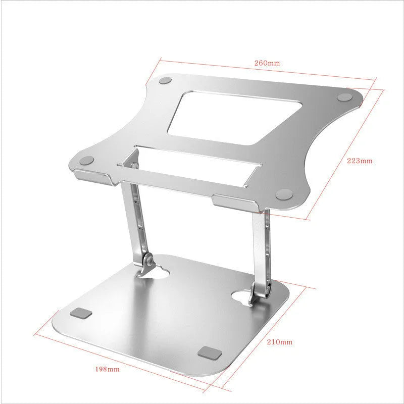 Silver aluminium alloy folding laptop stand for notebooks and ultrabooks with air cooling, 260 x 223 x 30 mm