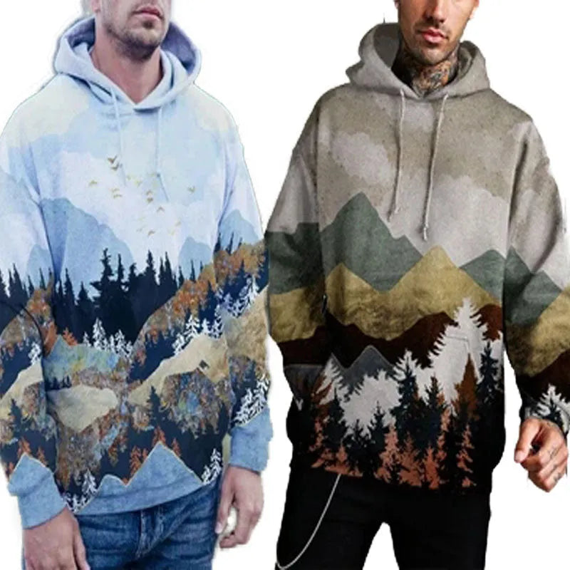 Printed super flexible men's hoodie in Grey polyester fleece, front view