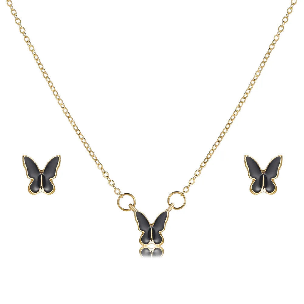 Butterfly jewelry set with alloy pendant and electroplated finish in a geometric retro simplicity design